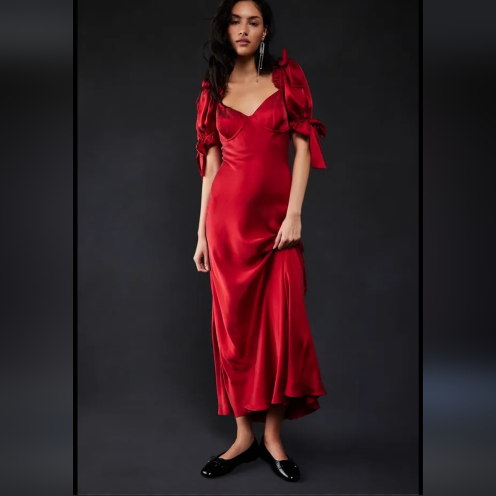 Romantic Selkie The Poet Slip bias cut silk dress in Rouje Rouge Red Small